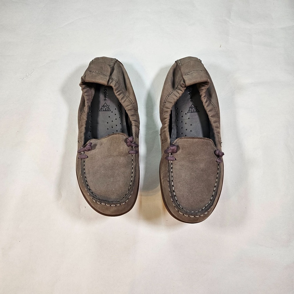 Hush Puppies Gray HPO2 Flex Leather Moccasin Loafers Slip On Womens SZ 6